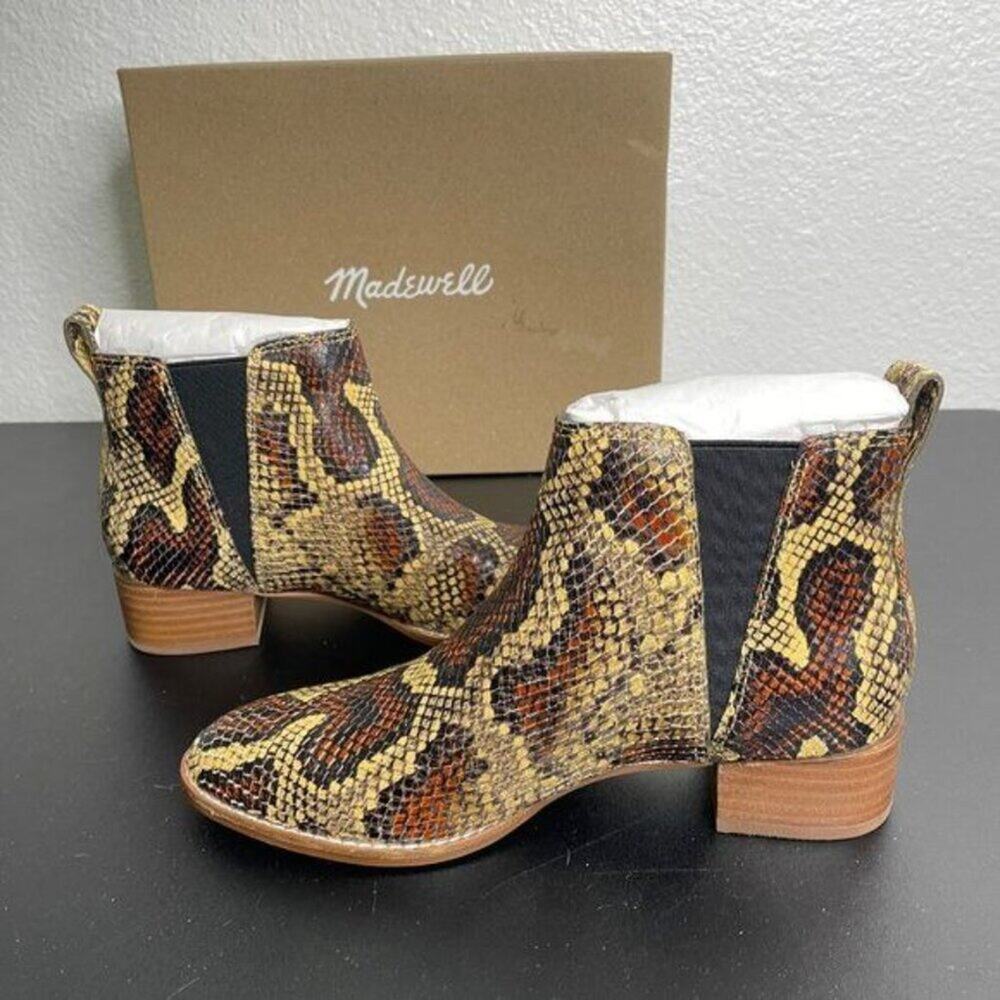 Madewell Womens Boots Size 6 Brown Cara Snakeskin Embossed Leather Chelsea - Picture 8 of 8